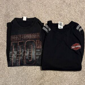 Harley-Davidson Black short and long Tee Set with Orange Accent Logos